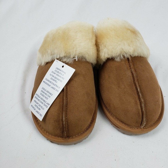 Lands' End Suede Shearling Fur Scuff Slippers NEW - Picture 2 of 12